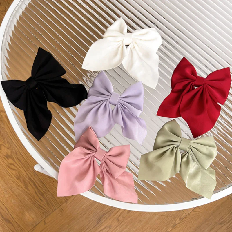 

AISHG Korean Simple Solid Color Bow Hair Clip Women Princess Temperament Pan Hair Duckbill Clip for Girls Hair Accessories