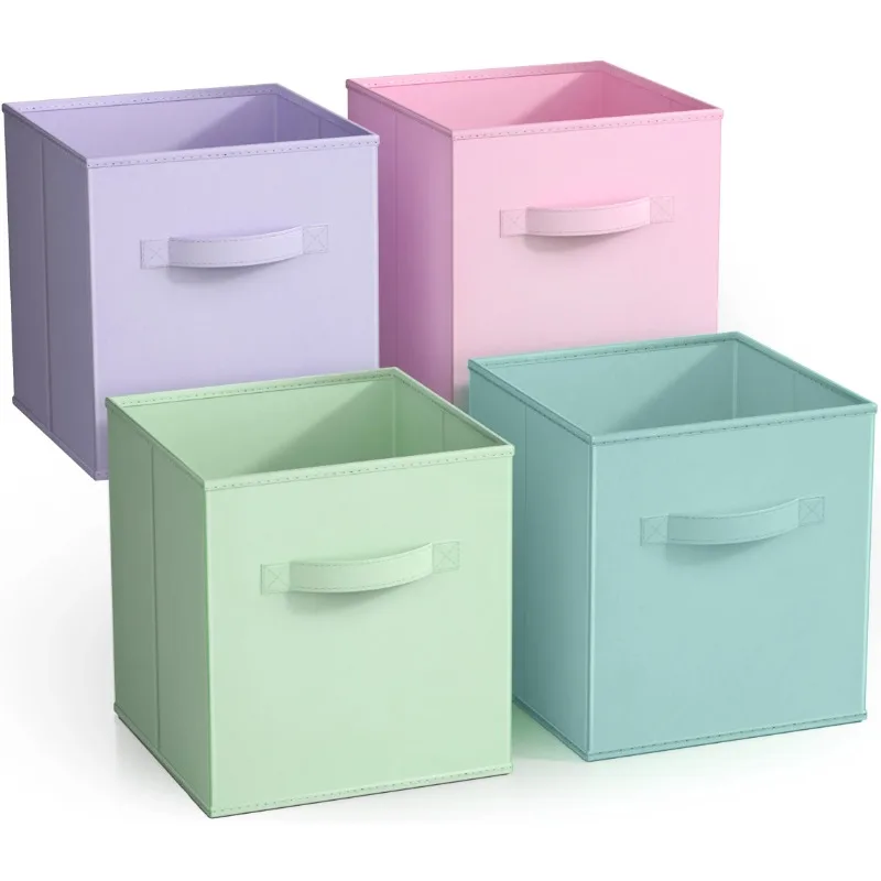 

Collapsible Cube Fabric Storage Bins (10" x 10"), 4 Pack, in Child & Nursery Pastel Colors