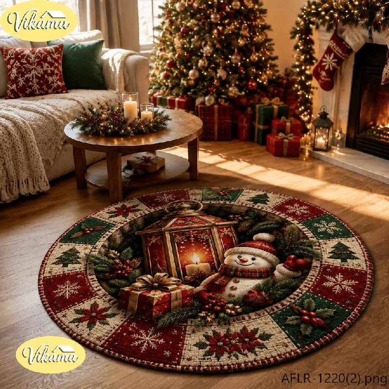 VIKAMA Round 3D Christmas Rug Creative Optical Illusion Carpet New Year Winter Holiday Indoor Area Rug Washable Home Decor