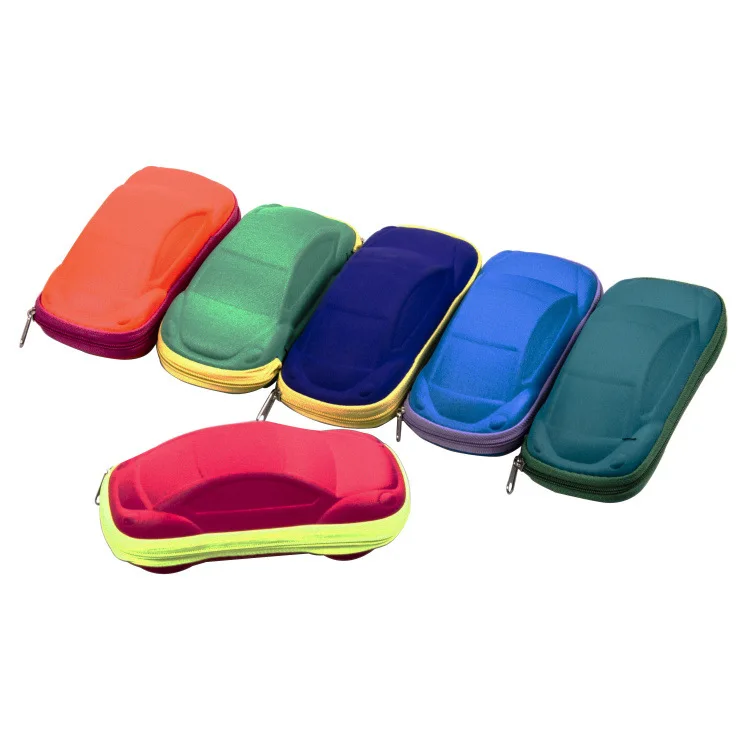 100pcs New Car Shaped Child Glasses Case Pure Color Cute Sunglasses Box Fit Children Day Gifts Eyewear Organizer With Zipper