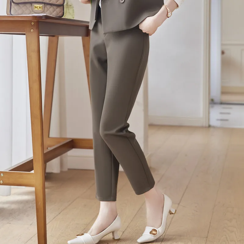 NAVIU Office Lady Fashion Ankle Length Pants Autumn Winter New Korean Slim High Waist Women Solid Casual Suits Trousers