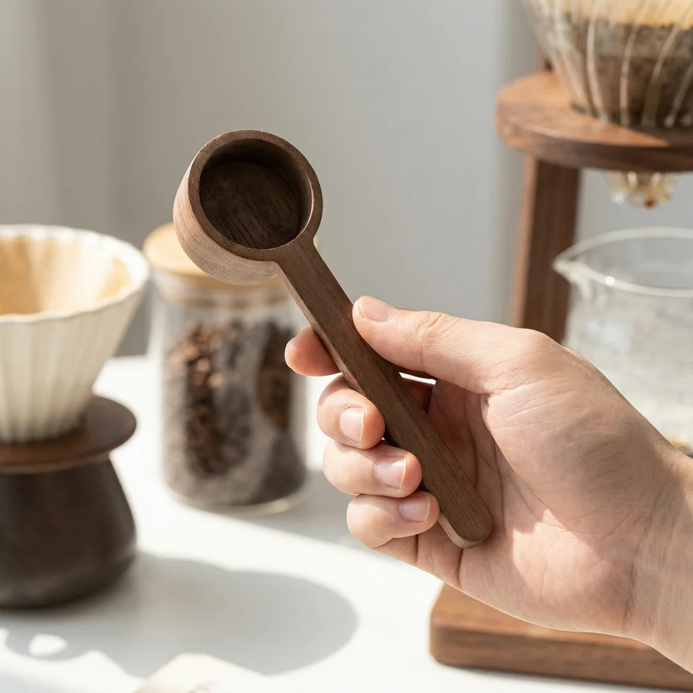 Coffee Measuring Spoon Wooden Ergonomic Short Long Handle Rustic Farmhouse Multifunctional Scoop Kitchen Gadgets