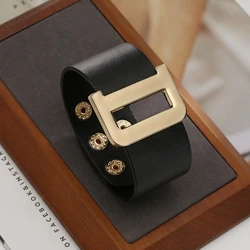 Kirykle Luxurious High Quality Golden High-grade Letter Metal Leather Bracelet for Women Girl Charm Bracelets Party Jewelry Gift