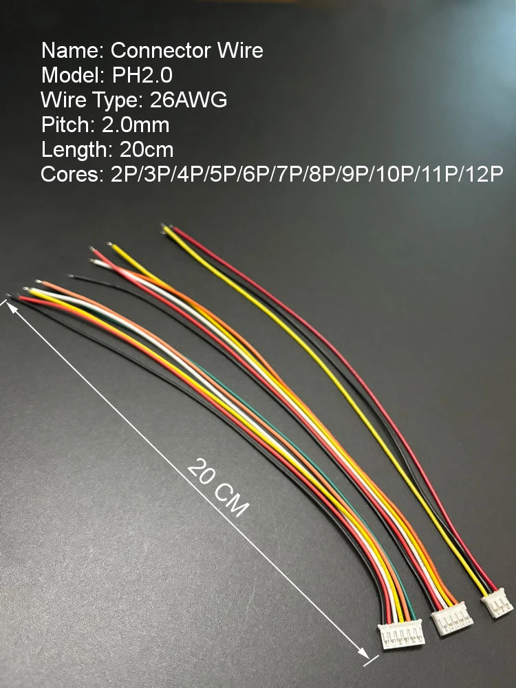 Terminal 20CM PH2.0 XH2.54 2-12P Single-Head Connector Cable DC Power Plug Electronic Component Accessory for DIY Projects