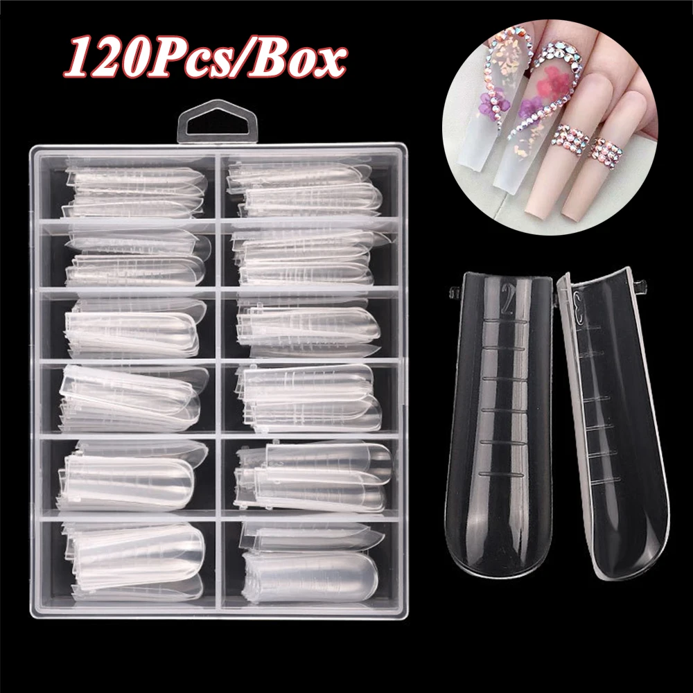 On 120Pcs/Box Manicure Tools UV Gel Builder Nail Art Acrylic Nail Dual Forms Nail Extensions False Fake Nails DIY Gel Mold Tips