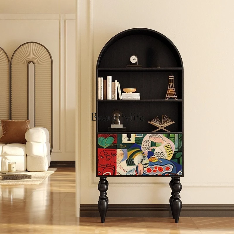 

Nordic Abstract Art Solid Wood Tall Bookcase Household Entry Entrance Cabinet