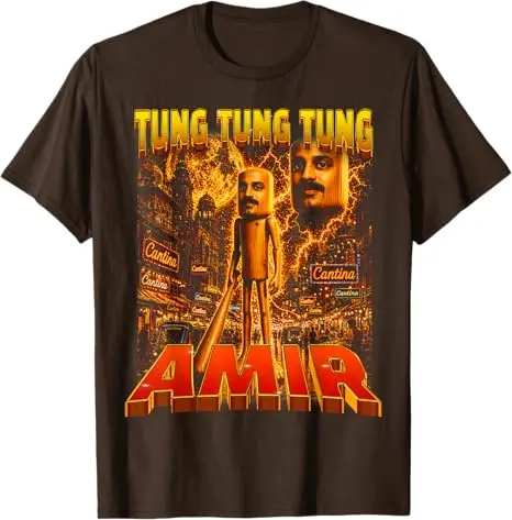 Tung Sahur Smoking Tuff Italian Brainrot T-Shirt Y2k Art Tung-Sahur John Pork Howling To The Moon Ästhetische Kleidung Amir Cantina – Detail 7