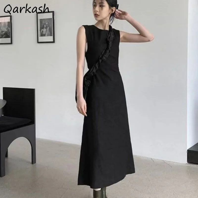 Backless Dresses for Women Cool Girls Summer Clothing Black Simple Design Hollow Out Holiday Vintage Sleeveless High Waist Niche