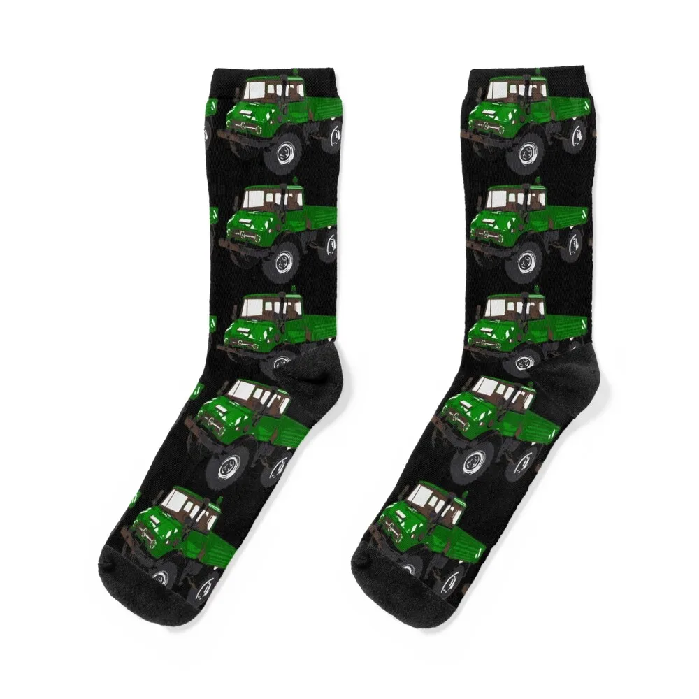 Unimog Green (on black) Socks Hiking boots bright garter retro professional running Girl'S Socks Men's