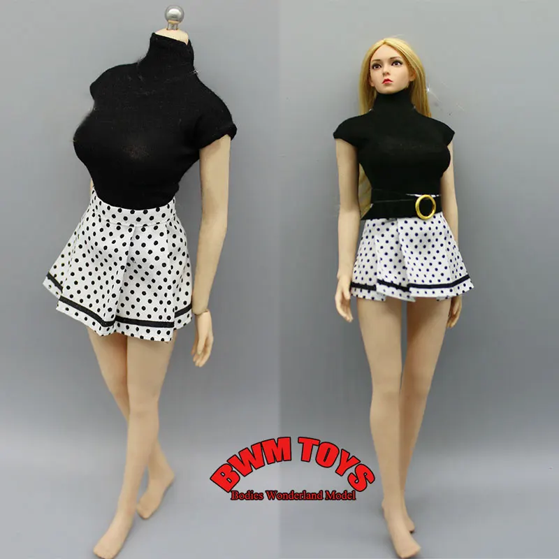 1/6 Scale Female Soldier Black High Neck Sleeveless Tight Top Pleated Mini Skirt For 12inch phicen UD Action Figure Doll