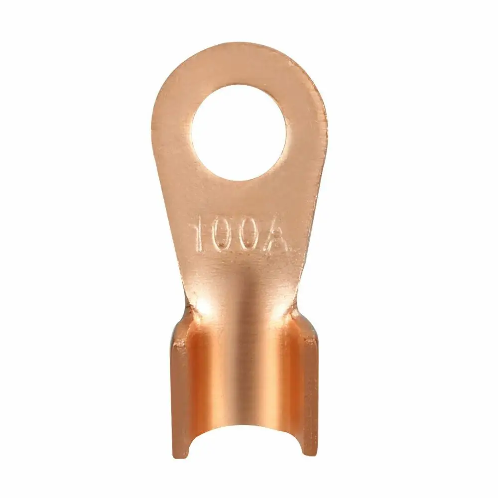 10Pcs 100A Copper Battery Cable Connector Terminal Crimping 10-25mm2 Wire OT-100A