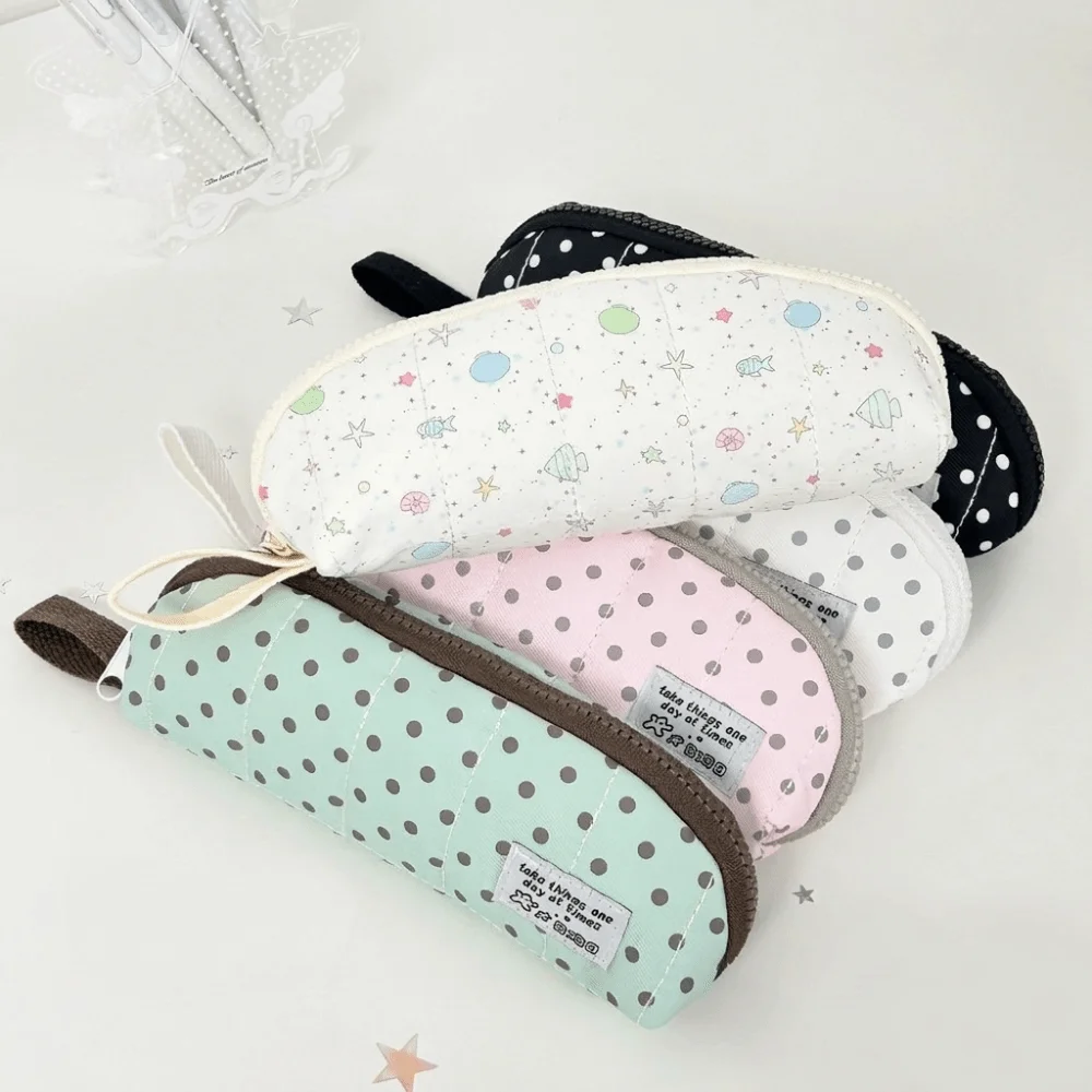 Y2k Polka Dot Pencil Case Desktop Storage Large Capacity Pencil Pouch Multi-functional Cloth Stationery Storage Bag