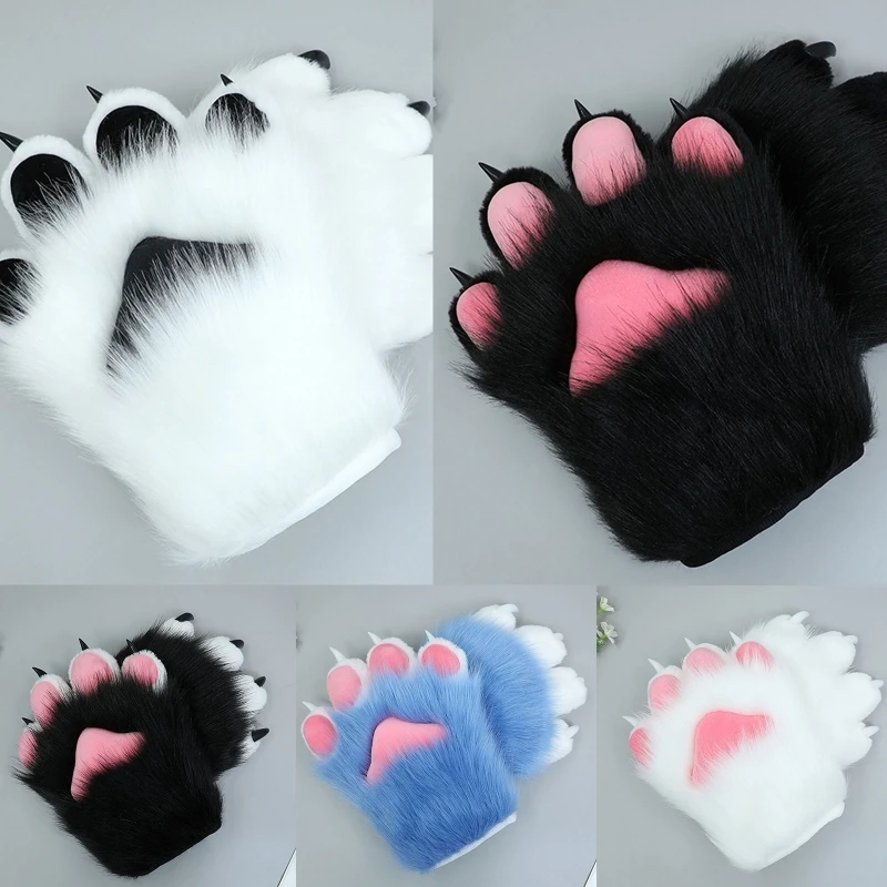 2 Pcs Cartoon Plush Cat Cosplay Costume Nails Claws Gloves Furry Hand Paw Gloves Anime Cosplay Mittens for Story Telling