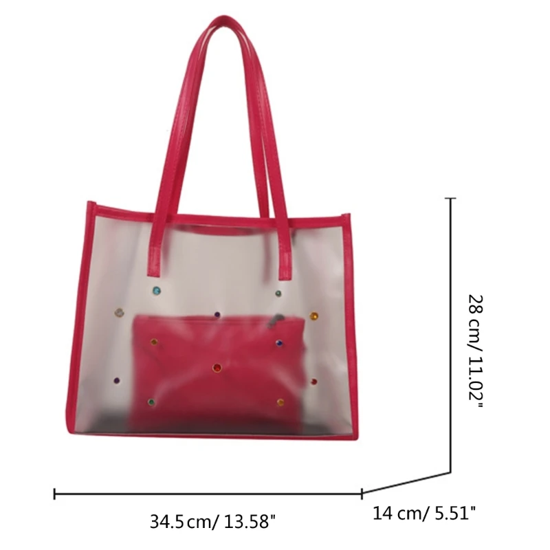 Transparent PVC Tote Bag Women Bag 2pcs/set Luxury Handbag Fashion Clear Large Capacity Shoulder Bags Ladies Shopping Bags