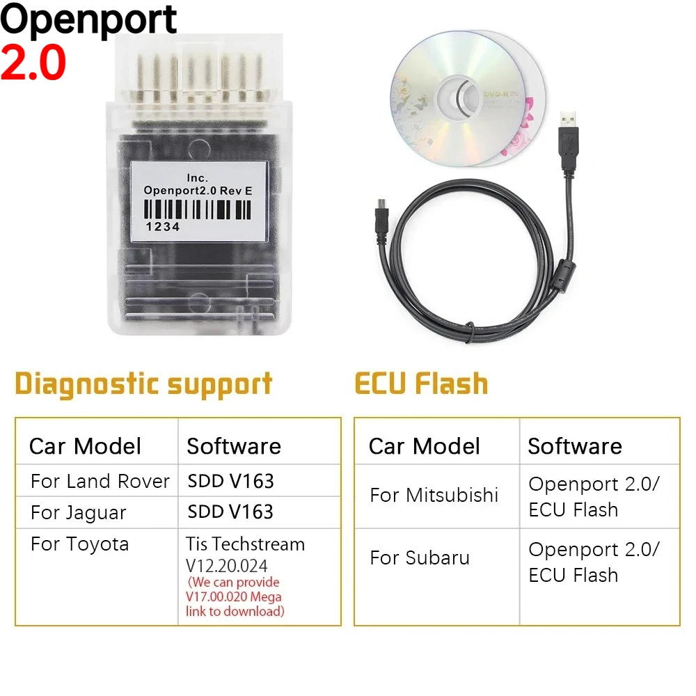 Bwst Full Chip Openport 2.0 ECU FLASH Chip Tuning OBD2 Car Diagnostic Tool For LandRover/Jaguar/Toyota J2534 ECU Code Scanner