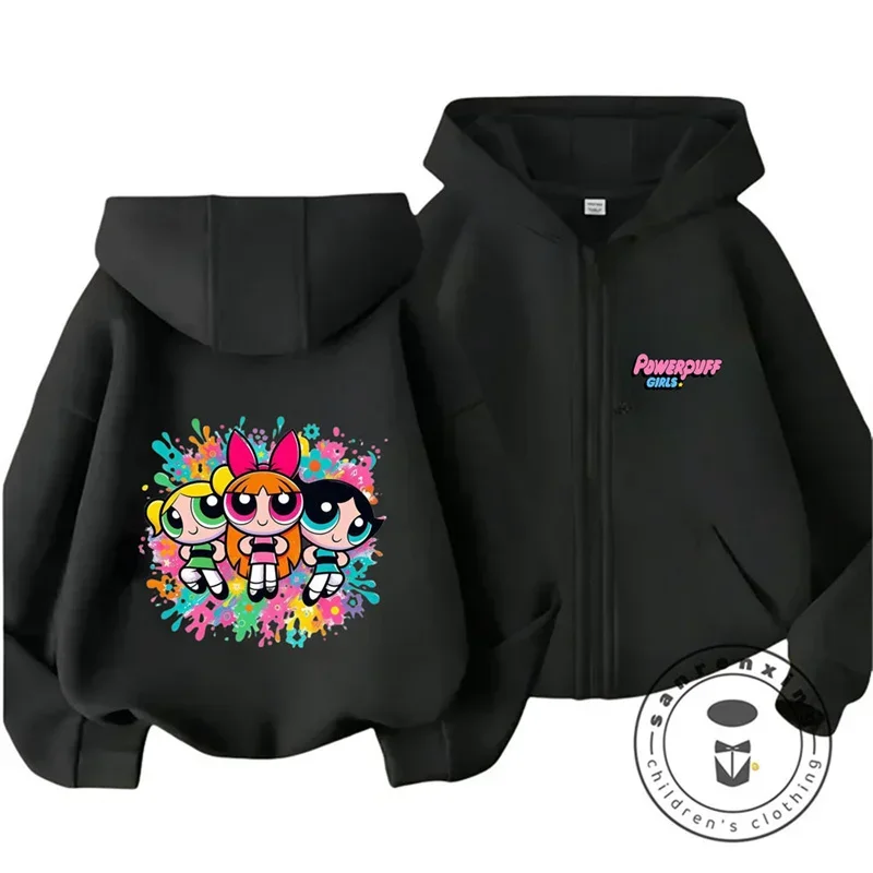 الكرتون Powerpuff الفتيات صبي فتاة قلنسوة بسحاب دعوى ربيع الخريف الاطفال مقنعين ملابس رياضية Setspants الأولاد الملابس 2-14 سنة