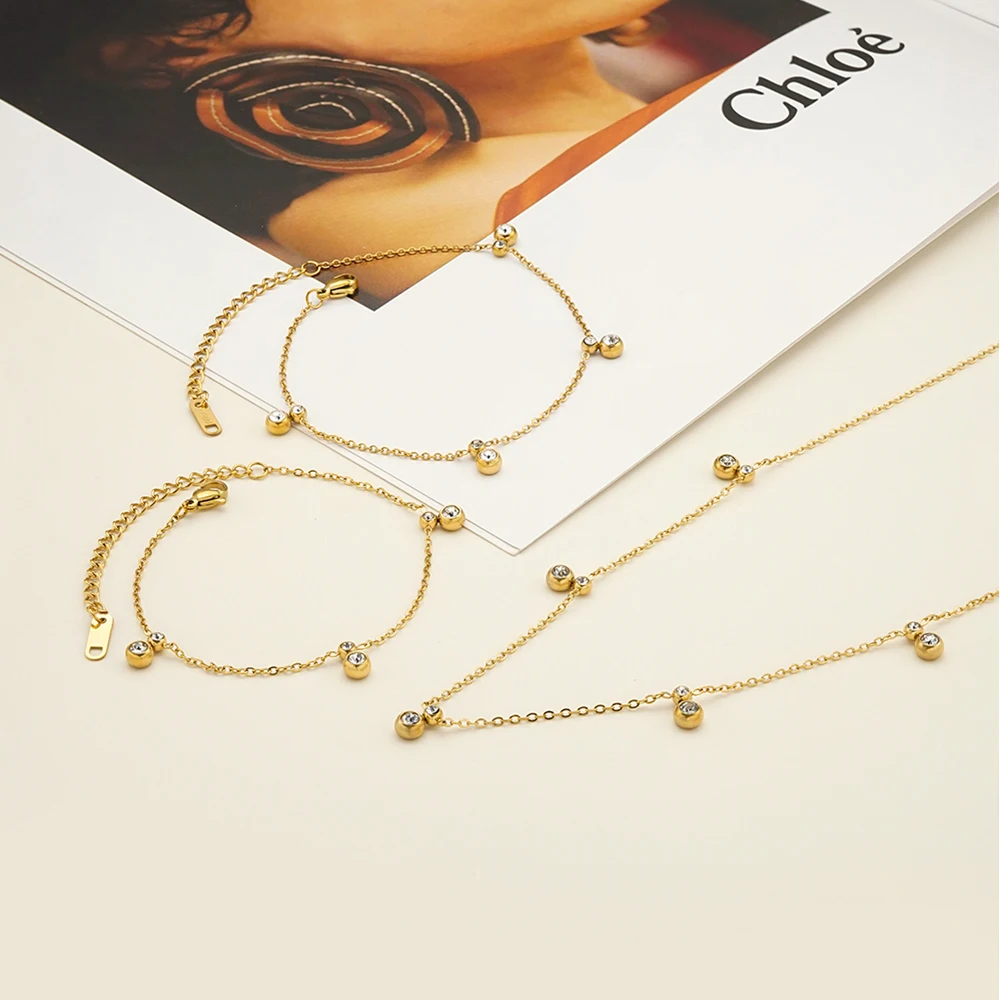 ENFASHION Para Mujer Round Zircon Clavicle Pendant Necklace For Women's Stainless steel 18K Plated Gold delicate Jewelry P3603
