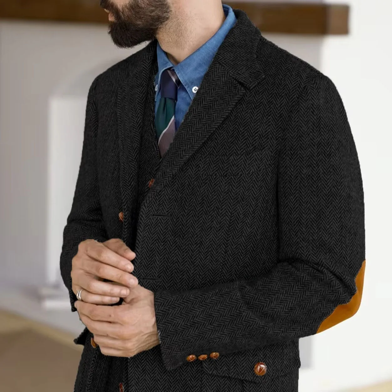 Herringbone Tweed Tweed Hunting Casual Blazers Autumn/Winter Vintage British Men's Suit Jacket Fashionable Gentleman Wedd Attire