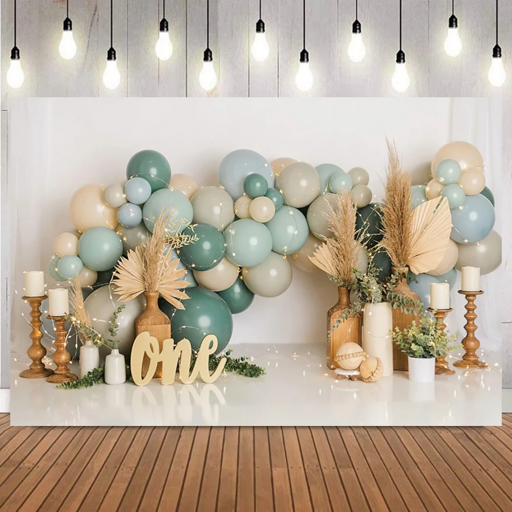 Newborn Baby 1st Birthday Backdrop for Girl Boy First Birthday Party Cake Smash Boho Balloon Photography Background Photo Studio