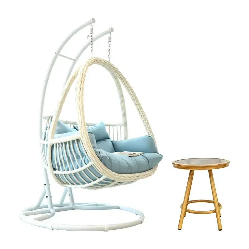 Outdoor Waterproof Double Seat Rattan Hanging Egg Swing Chair for Garden Terrace and Living Room