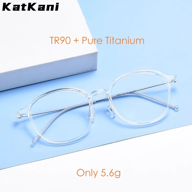 

KatKani Ultra-light Comfortable TR90 Pure Titanium Fashion Retro Round Optical Prescription Glasses Frame Men and Women 5821N