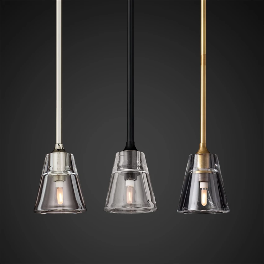 Nordic vintage long pole pendant lights loft LED bedroom iron American country style dining lamps drop glass hanging lighting