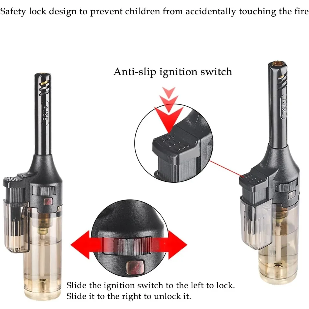 Green Flame Jet Torch Lighters Adjustable Flame Windproof Visible Fuel Tank Kitchen Outdoor BBQ (Without Butane Gas)