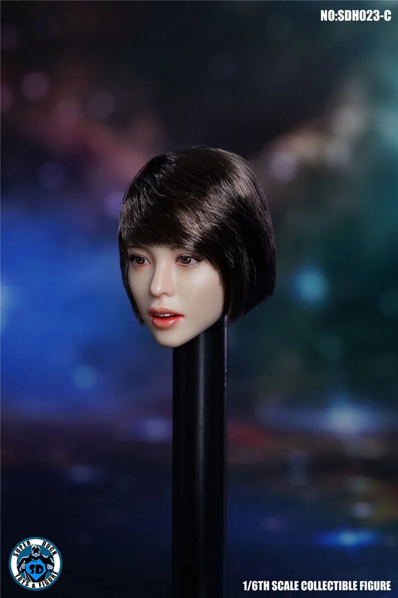 SUPER DUCK SDH023 1/6 Asian Pretty Girl Head Sculpt Carving Model Fit 12'' Suntan Skin Female Soldier Action Figure Body Dolls