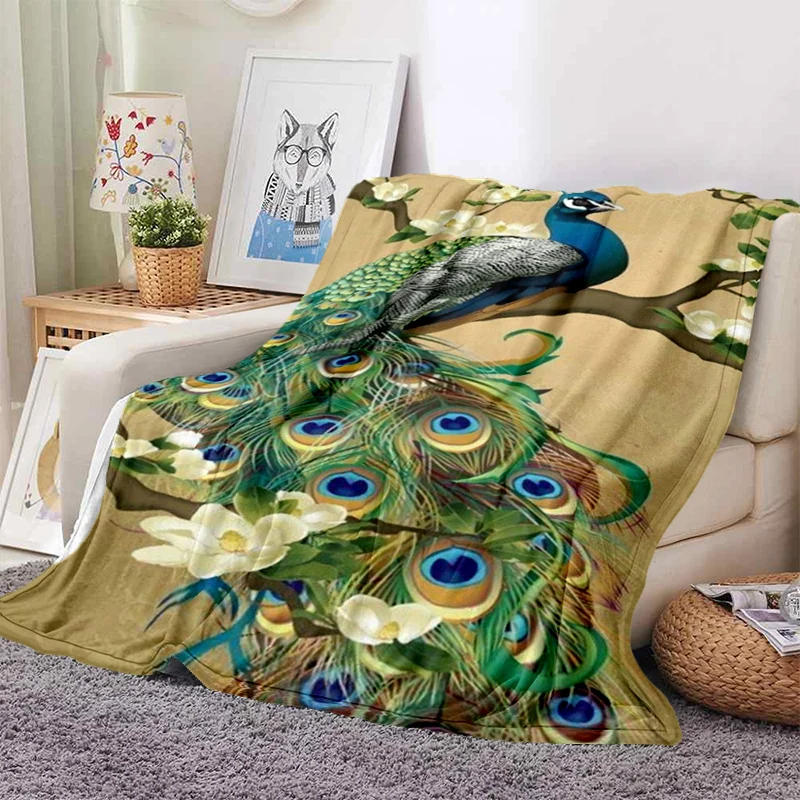 

Peacock Pattern Blanket Ultra Lightweight Soft Plush Flannel Throws Blanket for Sofa Bed Couch best Office Gifts