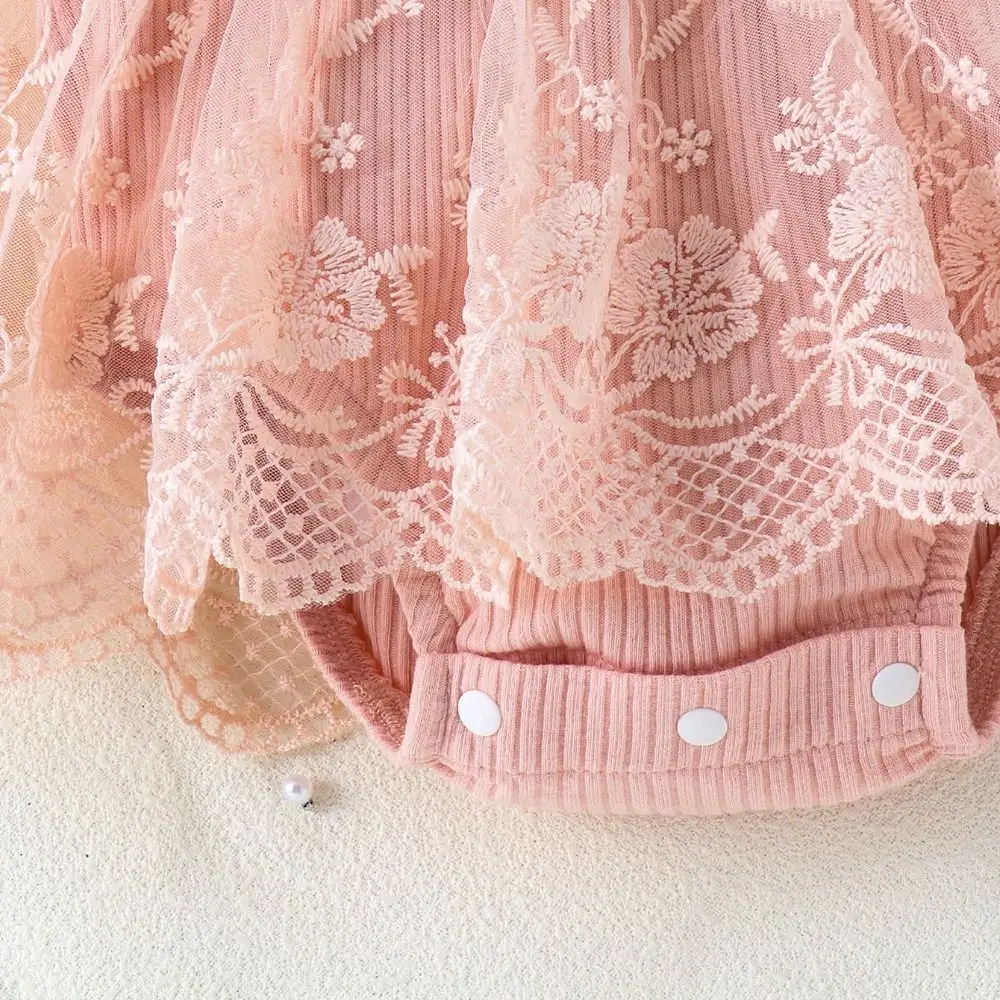 

Cotton Baby Girl Princess Dress Lace Mesh Short Sleeve Toddle Petti Skirt Sweet Bowknot Infant Dress with Headband
