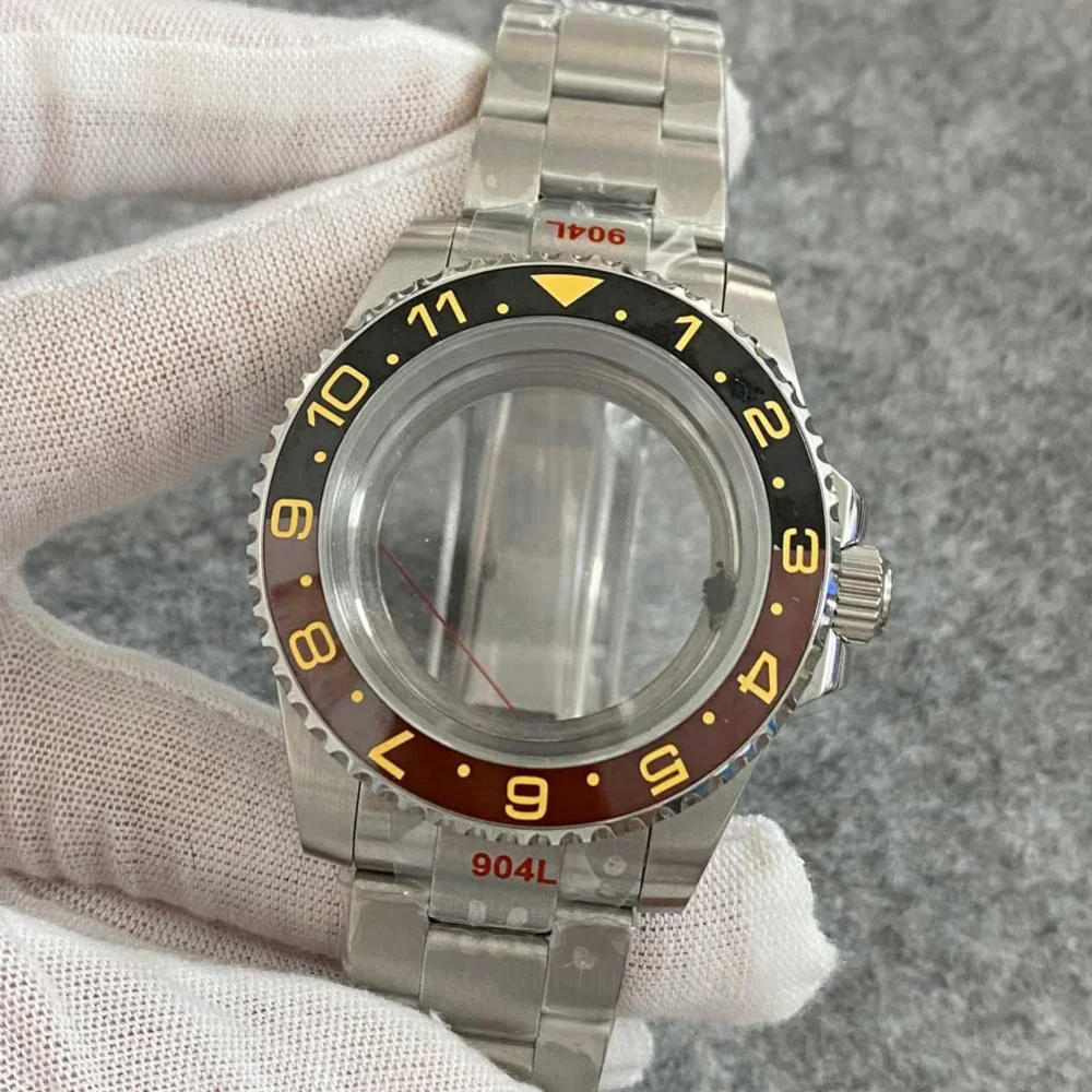 Nh35 Case 40Mm Horloge Set Saffier Kristallen Stalen Band + Keramiek Bezel Vervanging Accessoires Voor Nh35a/Nh36 Beweging