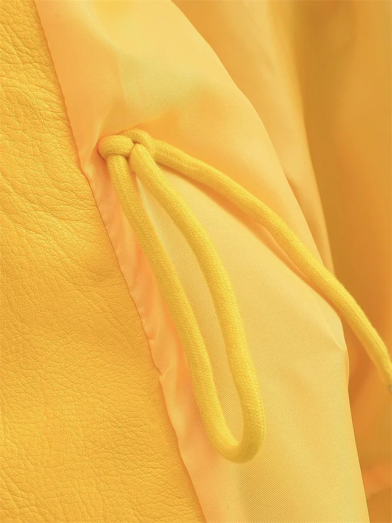 Guobioziy Women's Jacket 2026 Fall New Arrival Yellow Long-Sleeve Stand Collar Loose Faux Leather Jacket Parka Biker Style