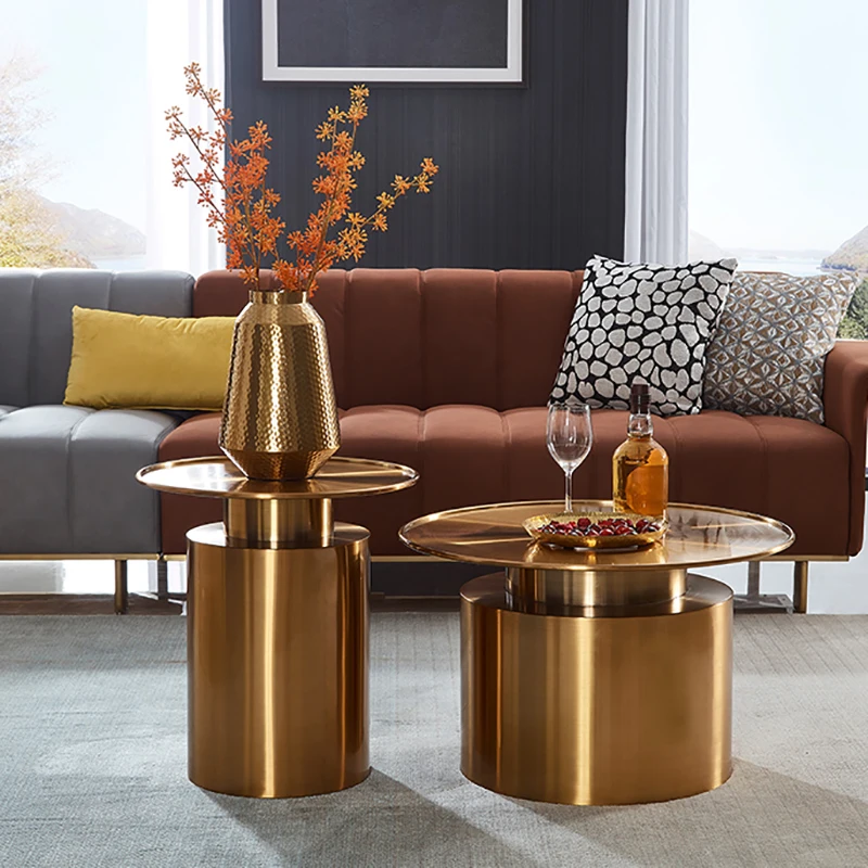Luxury Stainless Steel Electroplated Brushed Water Design,Coffee Table,Home Living Room,Central Round Table Furniture Customized