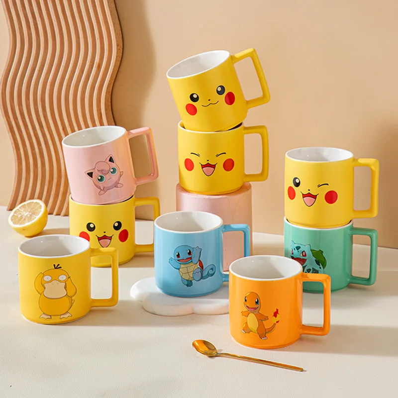 Hot Pokemon Anime Figure Mug Co-Branded Psyduck Charmander Squirtle Cartoon Children'S Creative Water Cups Cute Ceramic  Cup