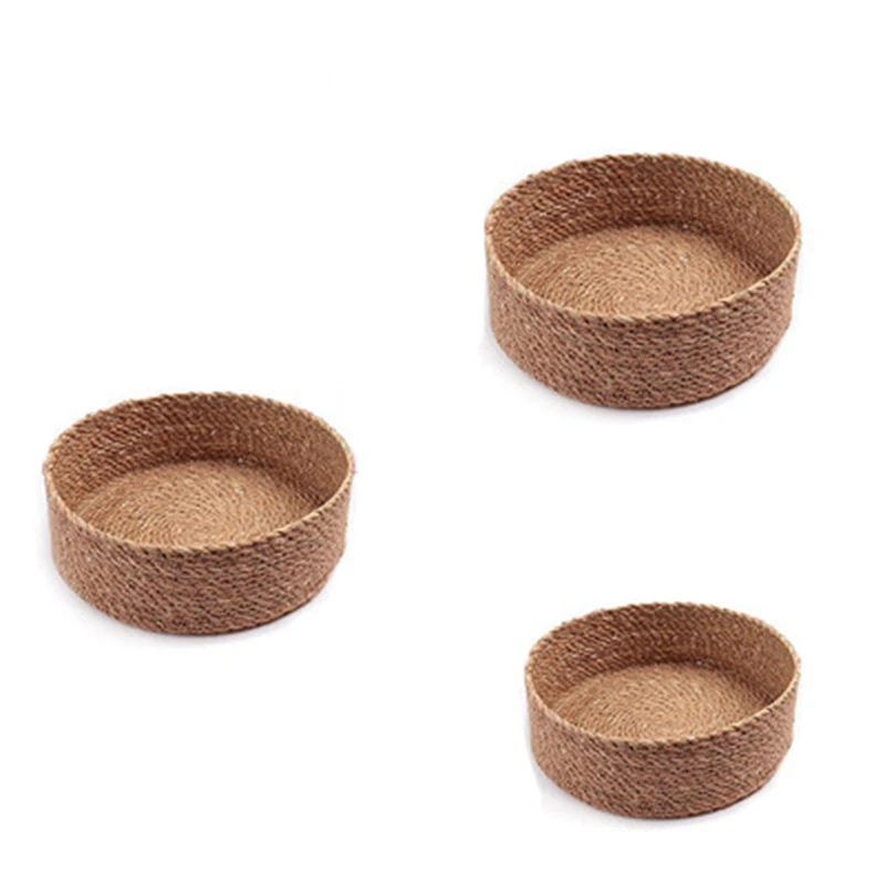 

1Set/3Pcs Weaving Snack Storage Box Handmade Storage Baskets Wicker Wardrobe Table Round Gift Box Wicker Home Sundries