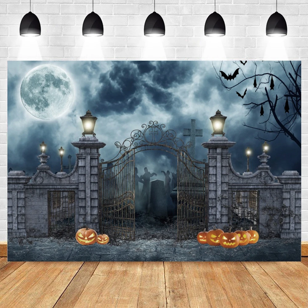 

Grunge Castle Halloween Backdrop Pumpkin Moon Bat Baby Portrait Photocall Party Photography Background Photo Studio Photographic