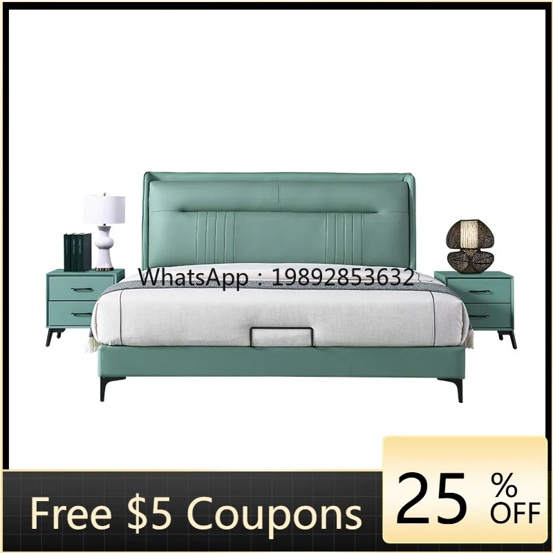 

YFY Soft Bed Simple Double 1.8m Top Layer Cowhide Master Bedroom Wedding Bed Italian Style
