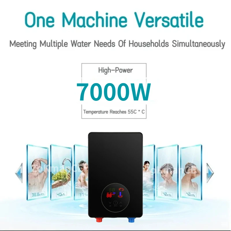 7000W Instant Water Heater LCD Display Thermostat Induction Heater Smart Touch Wall Mounted Electric Water Heater Shower