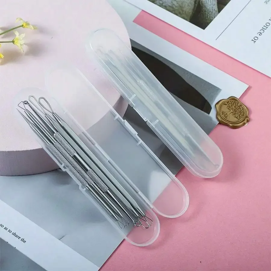 Kit de ferramentas removedor de acne de poros cravo de aço inoxidável, conjunto profissional de cuidados de limpeza facial com caixa de armazenamento, extrator de cravo