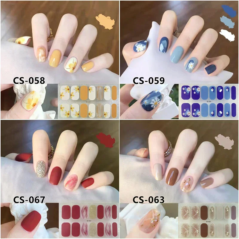 14 مسمار بسيط مقاوم للماء يلتف الأظافر غطاء كامل ملصقات الأظافر ثابت وليس من السهل أن تسقط متعدد الألوان مسمار الفن للنساء D