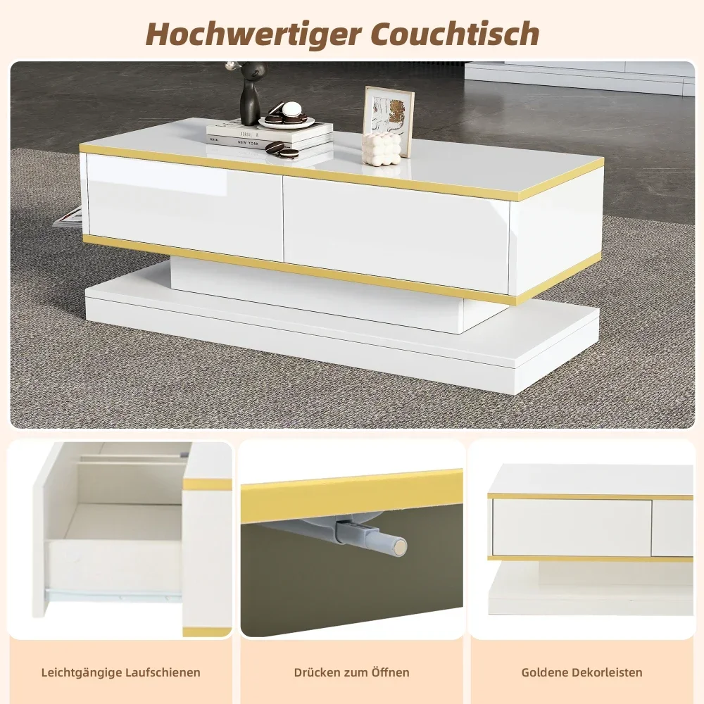 Moderner TV-Ständer mit 3 Schubladen, warmweißes Lowboard, goldener Rand, Wohnzimmer-Aufbewahrungsschrank – Detail 29