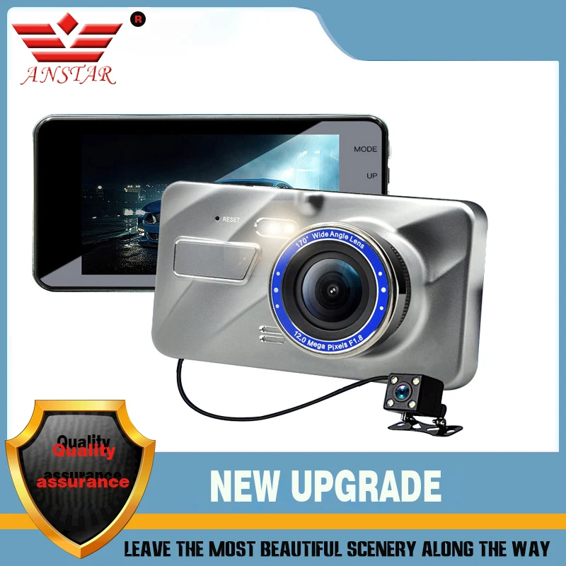 ANATAR IPS 4'' Full HD 1296P Car DVR Camera Dual Lens Night Vision Dash Cam Video Recorder Registrar G-Sensor Cyclic Recording