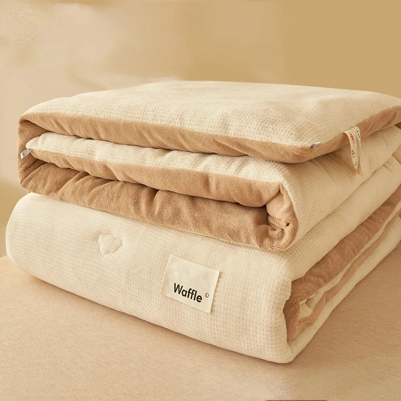 New plaid milk velvet winter blanket dormitory single and double thick blanket feather velvet core spring and autumn blanket