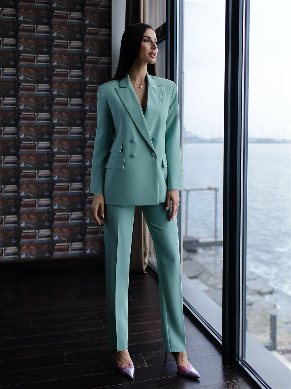 Klasyczne damskie garnitury ze spodniami efektowne dwurzędowe garnitury biznesowe formalne smokingi ślubne marynarka dostosowane garnitury