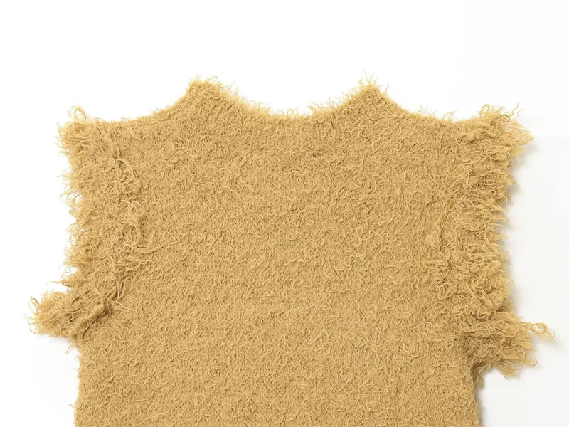 2025 top feminino outono novo estilo camelo sem mangas efeito de pele sintética pulôver de malha top casual moda personalidade