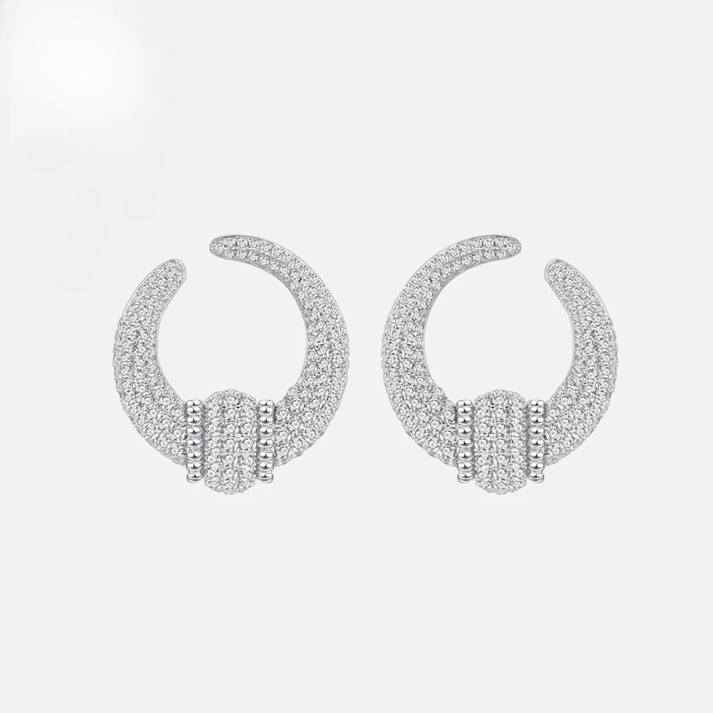 

New pure silver S925 zircon earrings for women with a high-end feel, geometric circle earrings, wedding jewelry