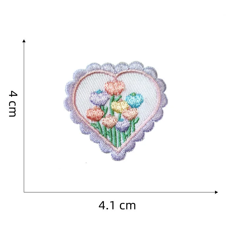 Self Adhesive Embroidered Cute Flower Heart Patches for Girls Backpack Shoes Hats Scrapbooking Decoration DIY Sewing Accessories