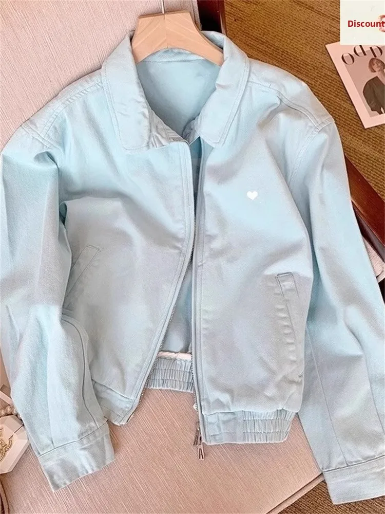 

Синий открытый кардиган, повседневный джат с воротником для мужчин и женщин, весенне-осенний сезон, простой модный топ для отдыха