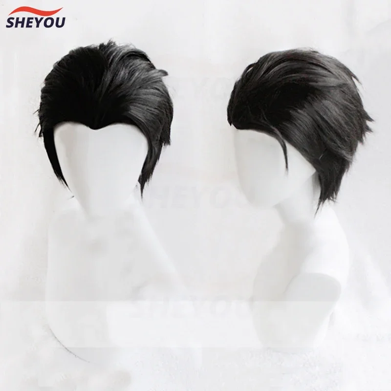 Anime Katsuki Yuuri Short Black Slicked Back Heat Resistant Synthetic Hair Halloween Party Wigs   Wig Cap