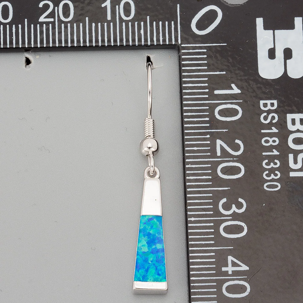 KONGMOON Wide 5mm Stick Shape Ocean Blue Fire Opal Jewelry for Women Dangle Drop Earrings